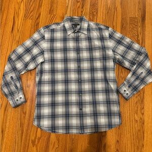 Banana Republic gray and blue checkered button down shirt